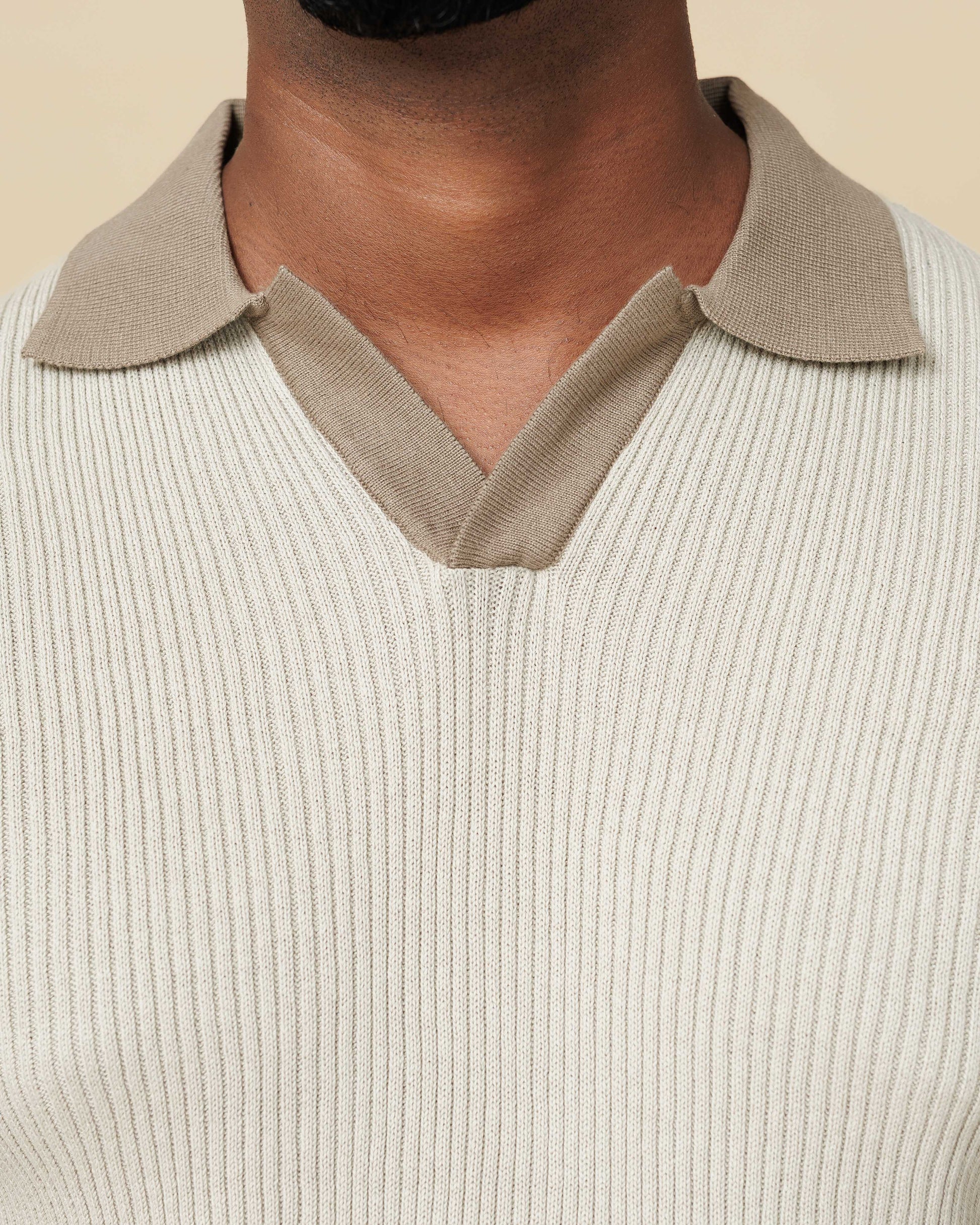 Contrast Knit Johnny Collar Polo  - Legacy London
