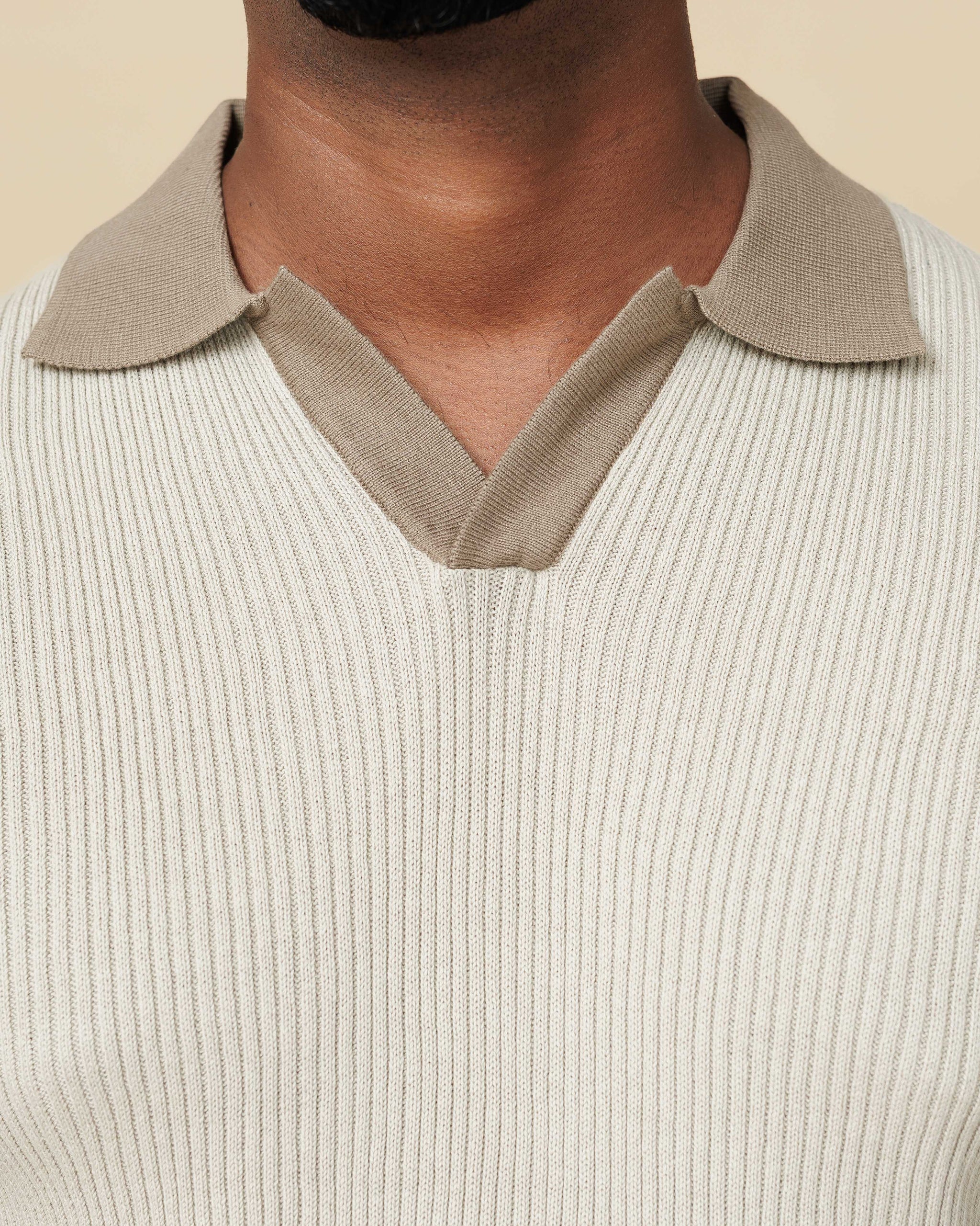 Contrast Knit Johnny Collar Polo  - Legacy London