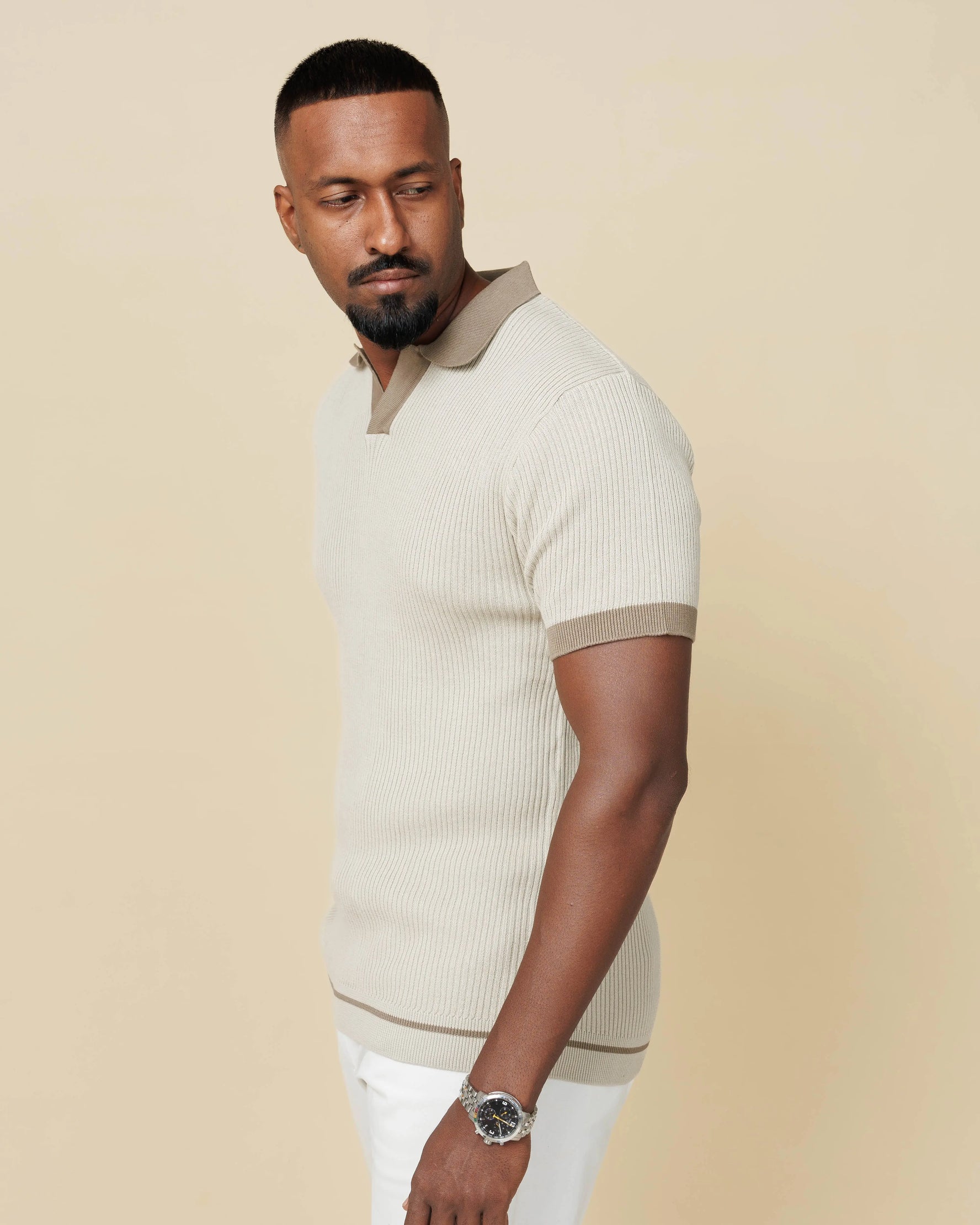 Contrast Knit Johnny Collar Polo  - Legacy London