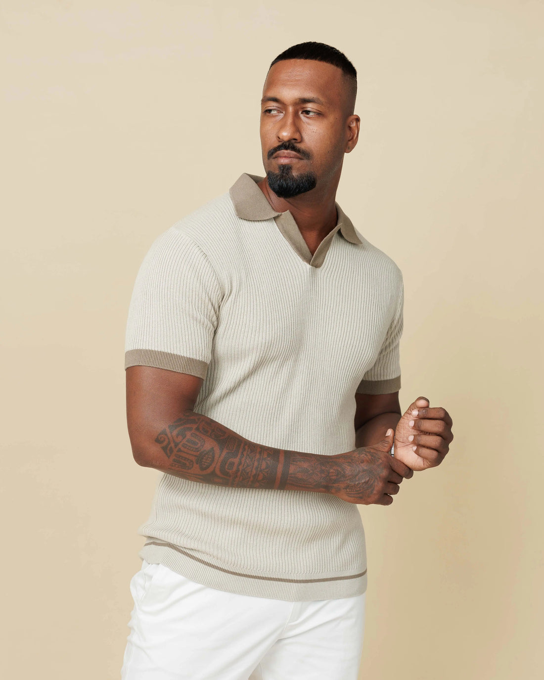Contrast Knit Johnny Collar Polo Pista-XL-Polo-collar - Legacy London