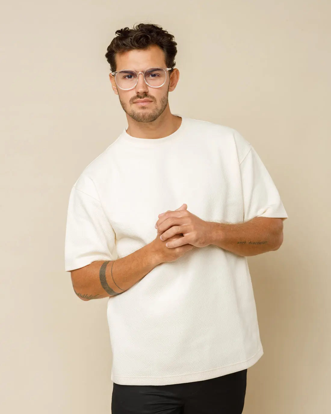 Cotton Blend Oversized Tee Cream-XL - Legacy London
