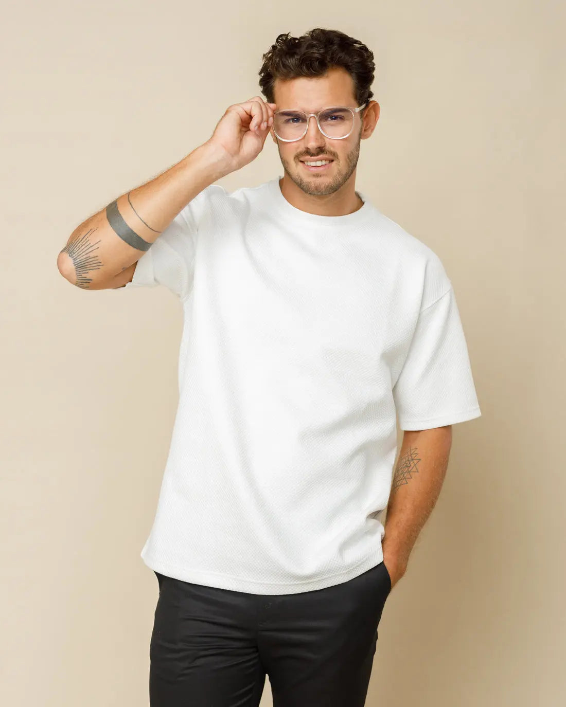 Cotton Blend Oversized Tee White-XL - Legacy London