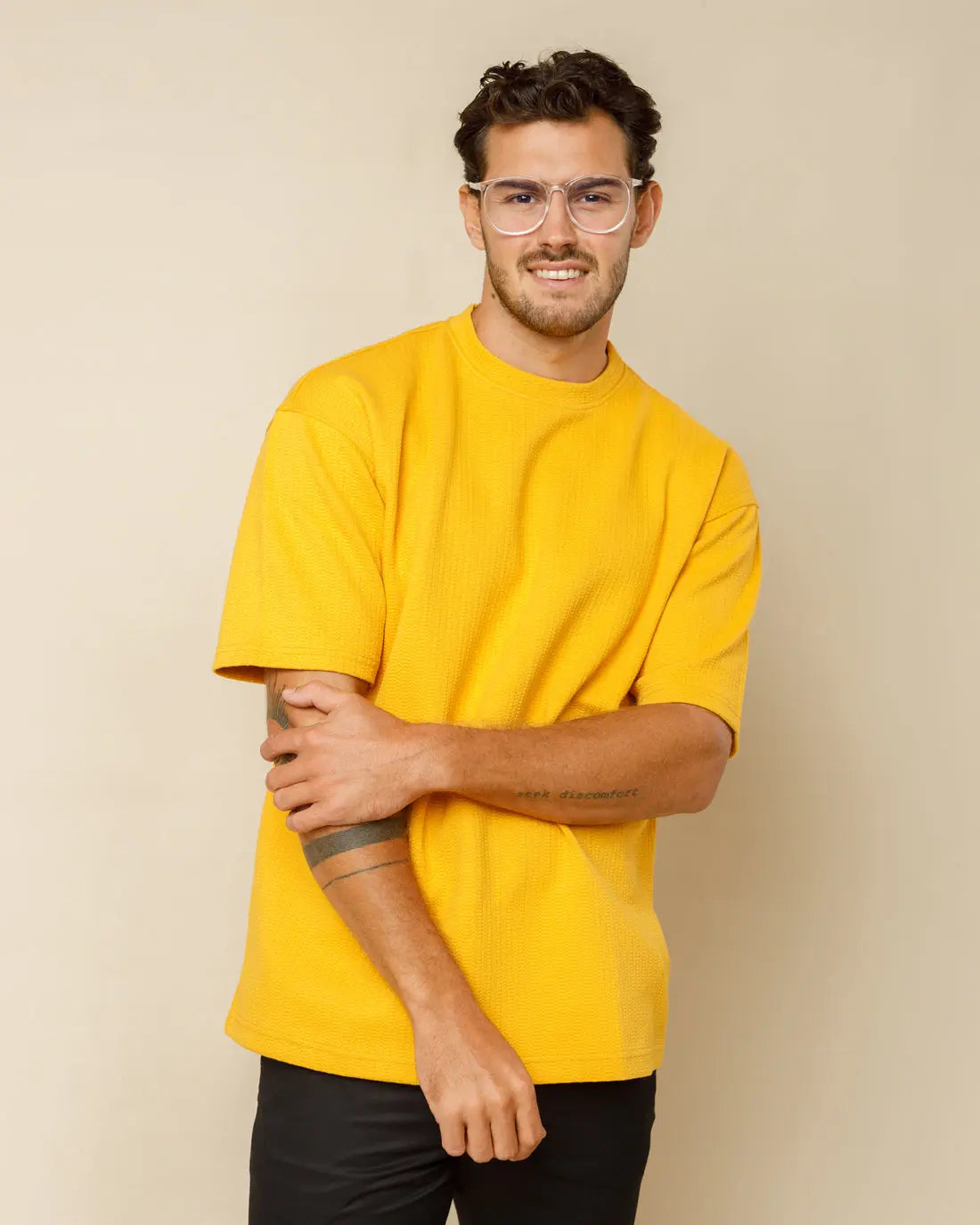 Cotton Blend Oversized Tee Bright-Yellow-XL - Legacy London