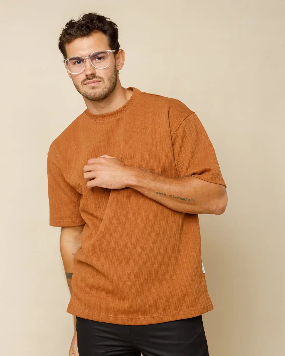 Cotton Blend Oversized Tee Brown-XL - Legacy London