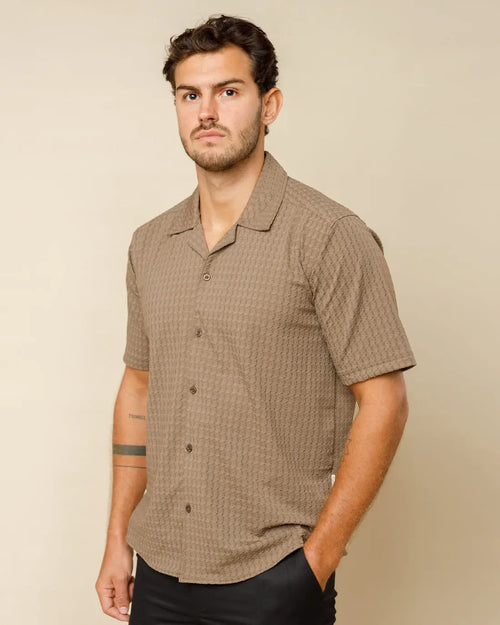 Designer Cuban Collar Shirt Camel-Beige-S - Legacy London