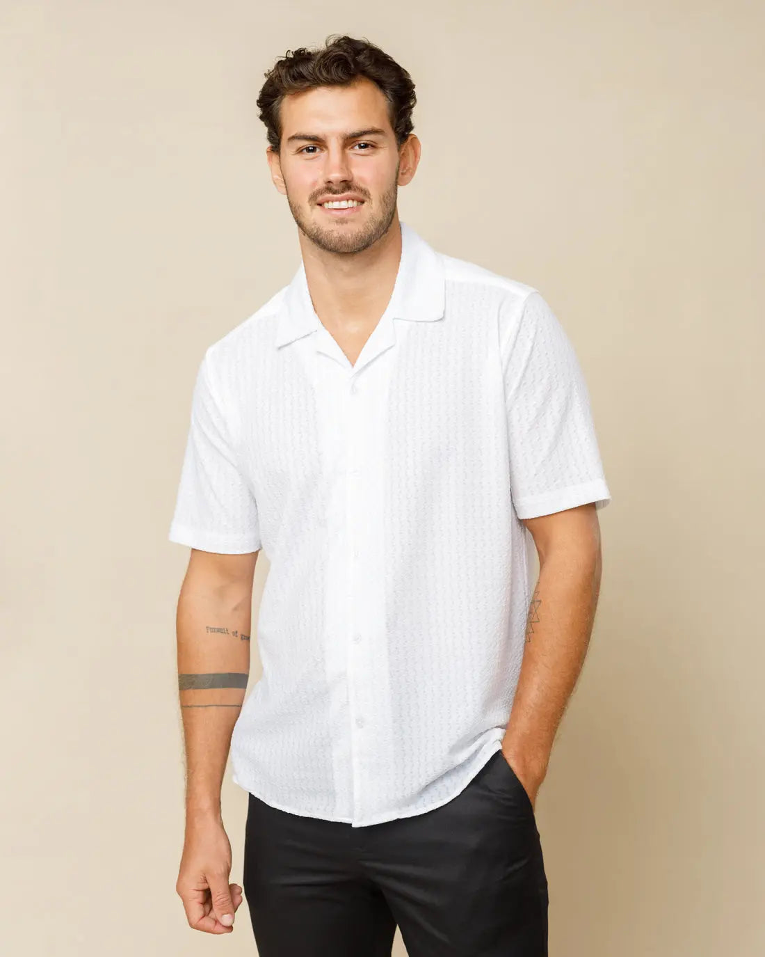 Designer Cuban Collar Shirt White-S - Legacy London