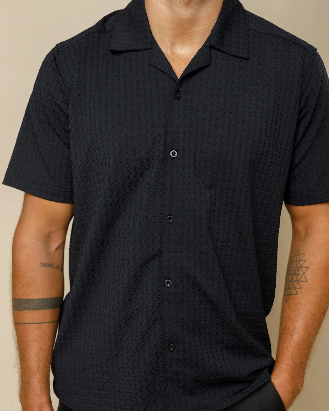 Designer Cuban Collar Shirt Black-S - Legacy London