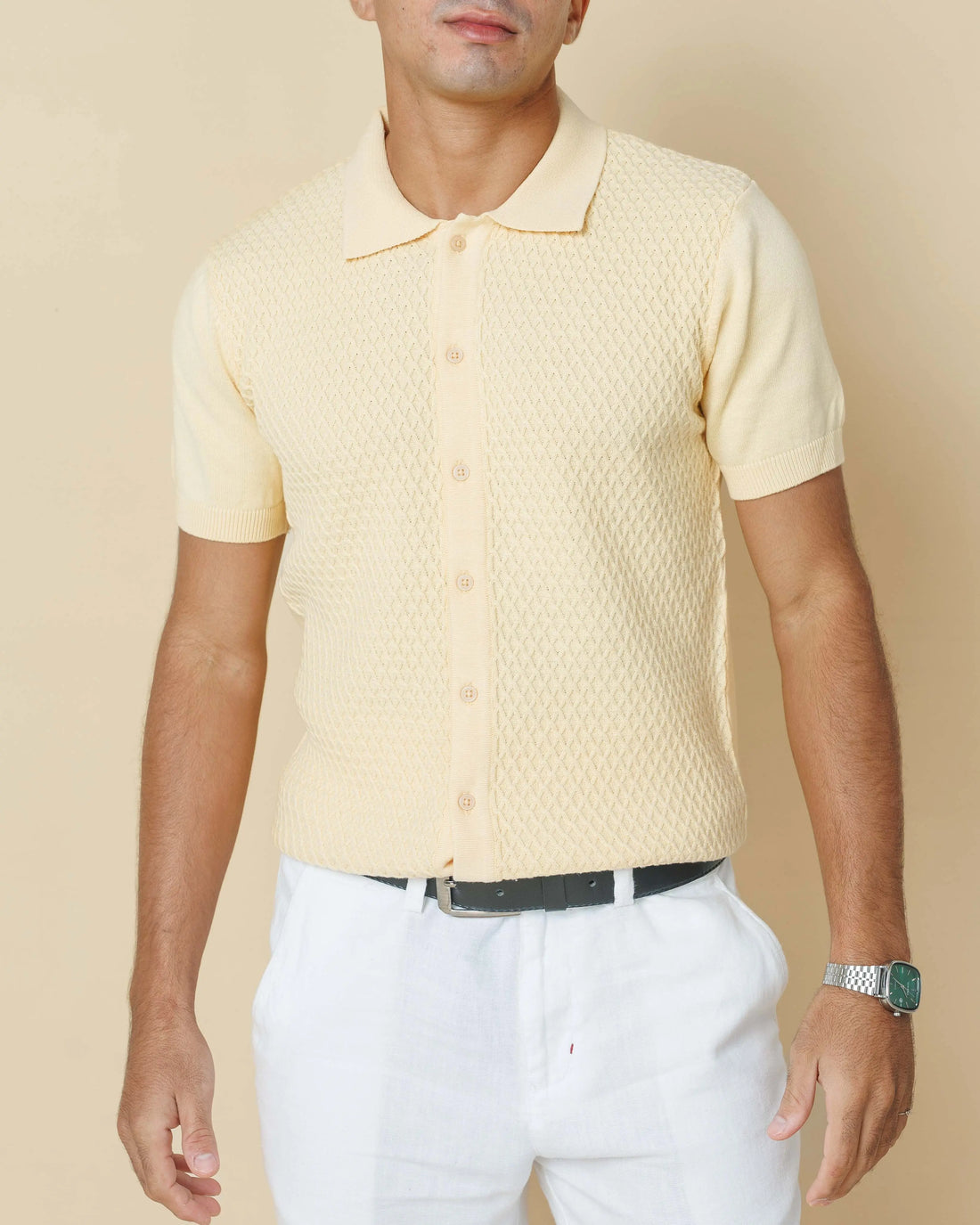 Diamond Weave Heritage Polo – Buttoned Edition Butter-XL - Legacy London