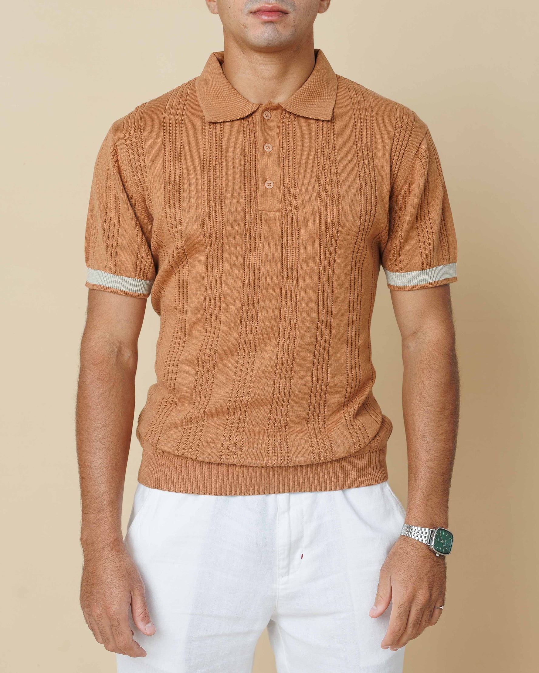 Drop Needle Flatknit Polo Rust-Brown-XL - Legacy London