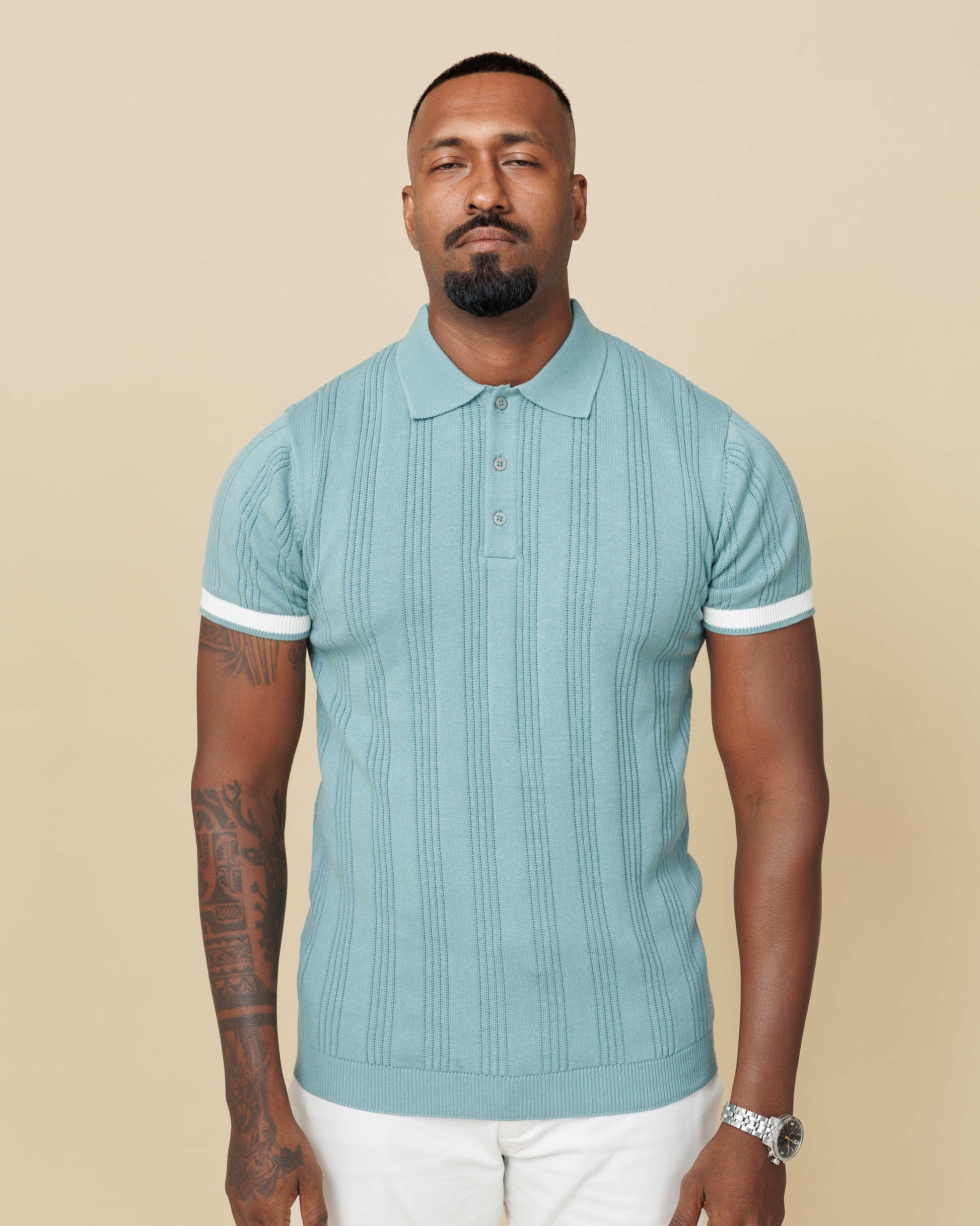 Drop Needle Flatknit Polo Sea-Green-XL - Legacy London