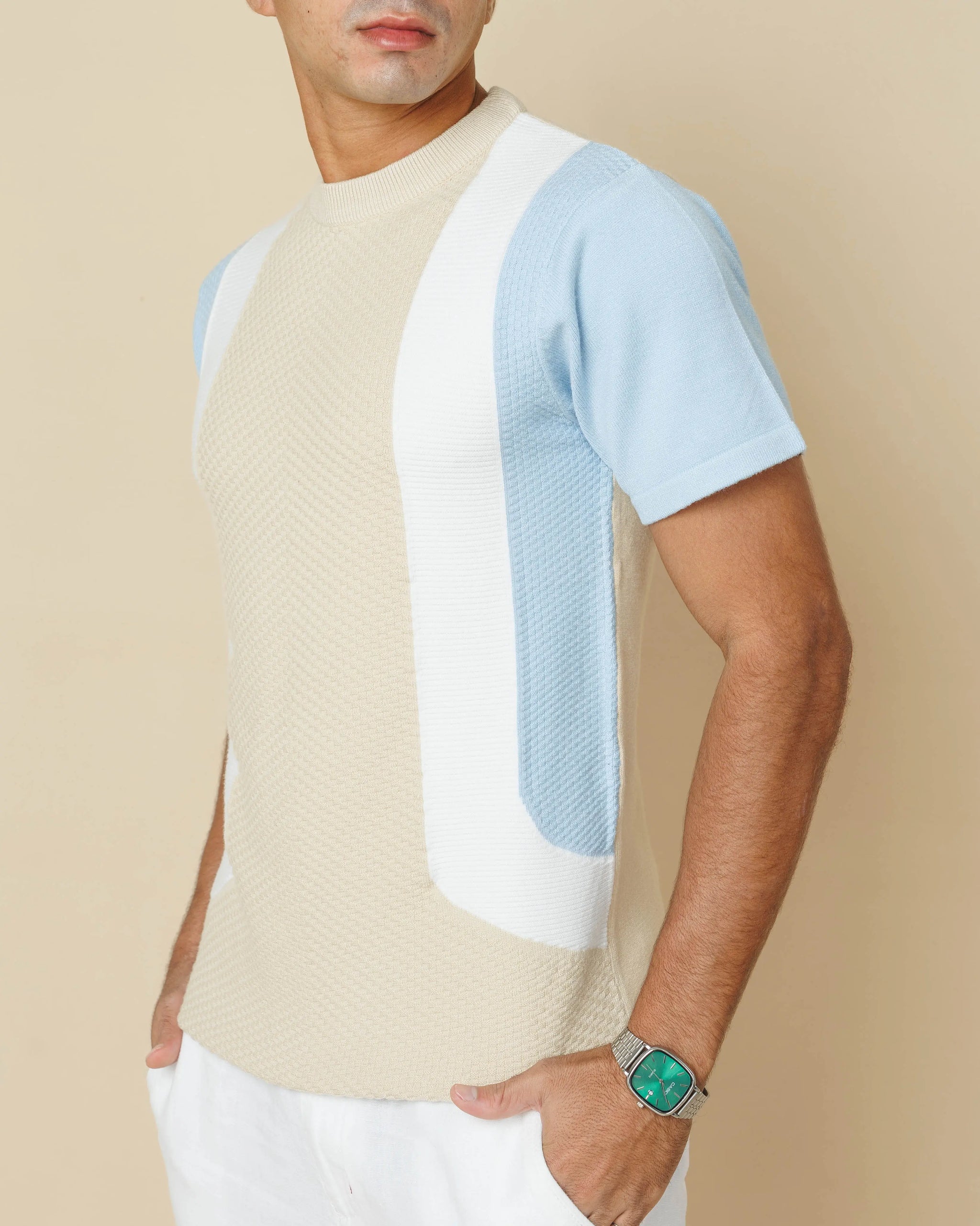 Duality Structured Knit Tee Sky-Blue-XL - Legacy London