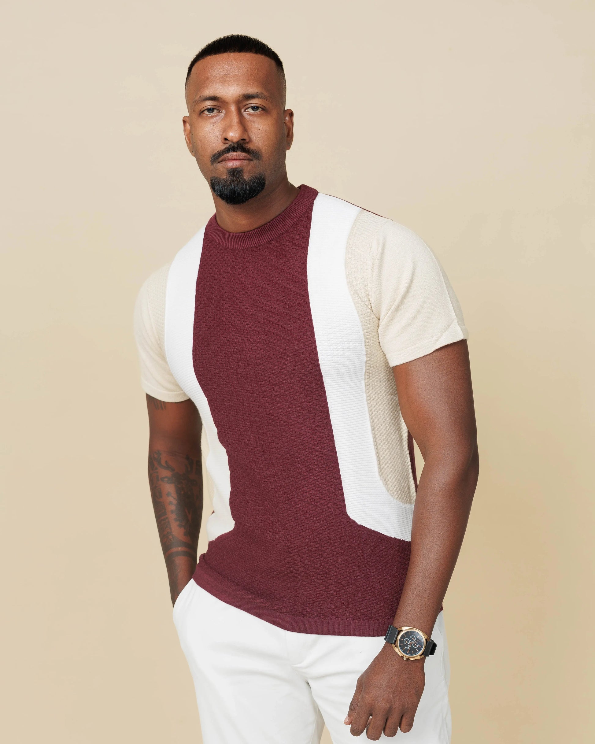 Duality Structured Knit Tee Wine-XL - Legacy London