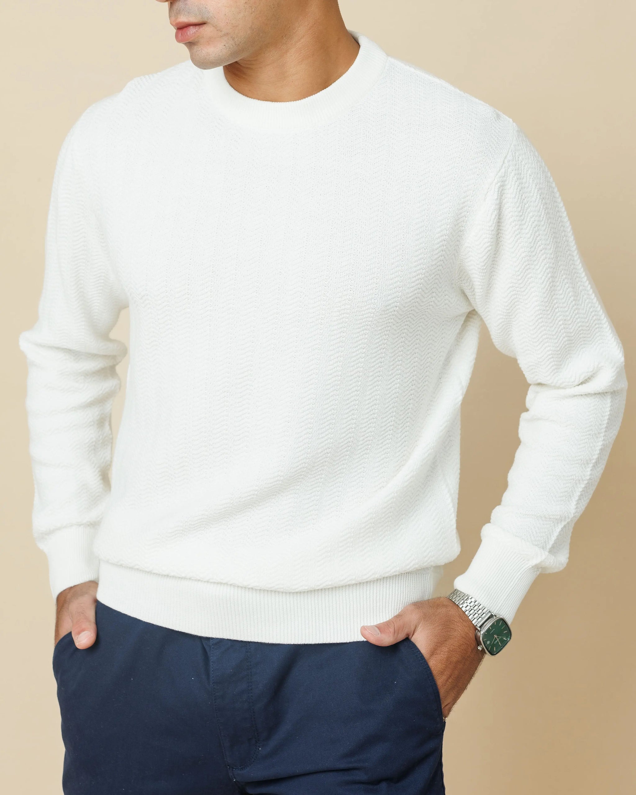 Herringbone Heritage Sweatshirt White-XL - Legacy London