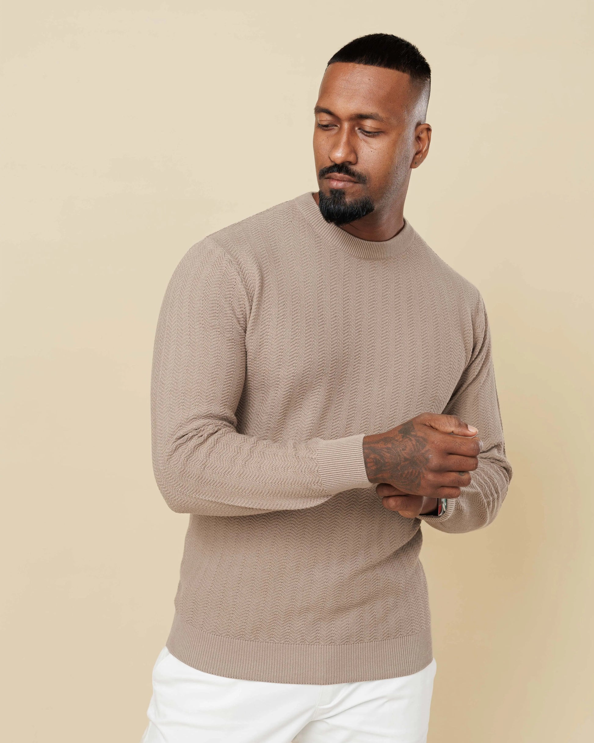 Herringbone Heritage Sweatshirt Beige-XL - Legacy London