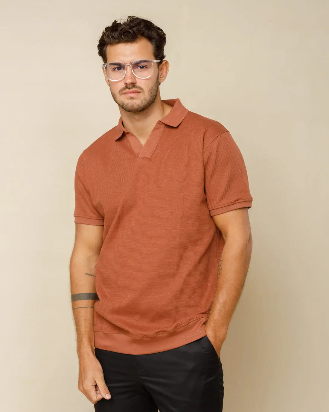 Johnny Collar Detailed Polo Rust-Brown-XL - Legacy London