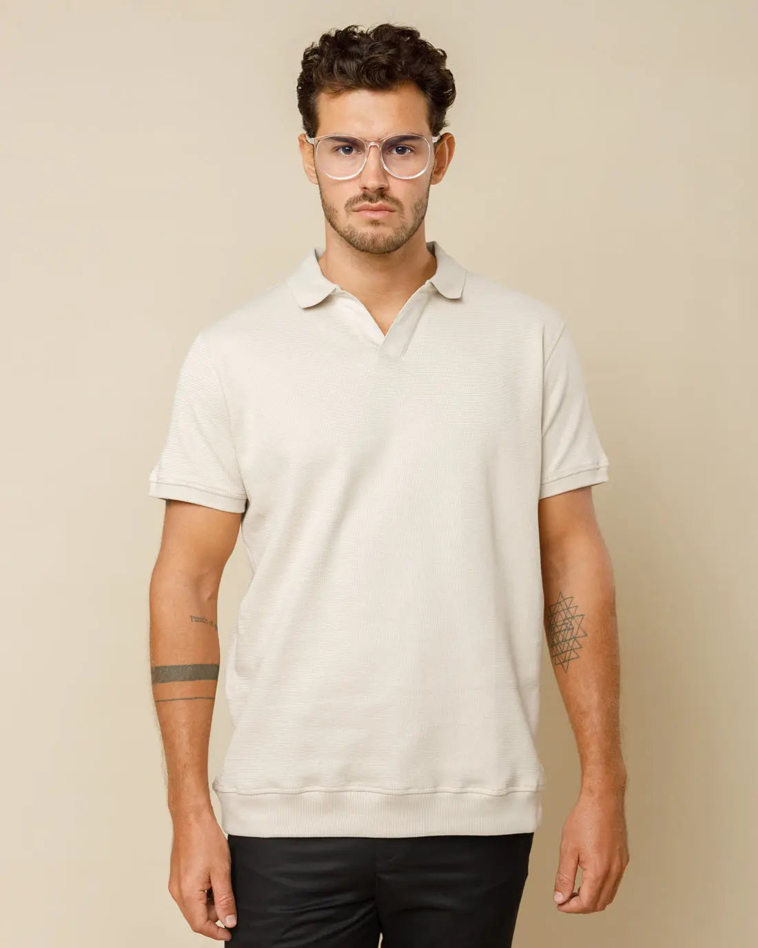 Johnny Collar Detailed Polo Beige-XL - Legacy London