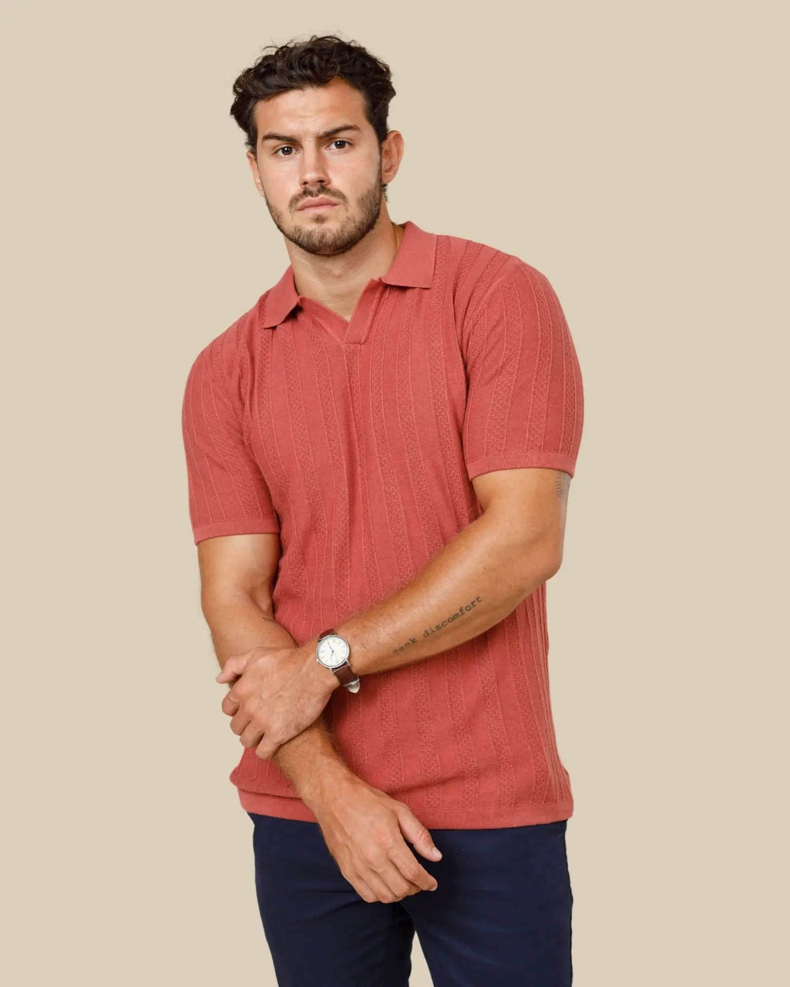 Johnny Collar Textured Knit Polo Legacy London