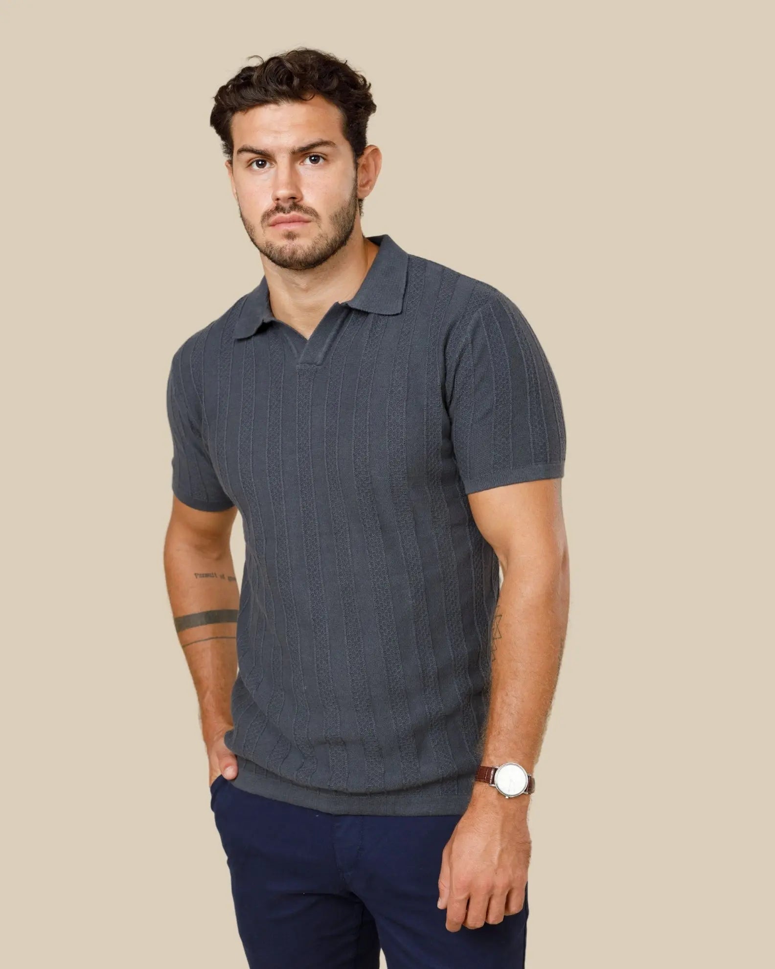 Johnny Collar Textured Knit Polo Legacy London