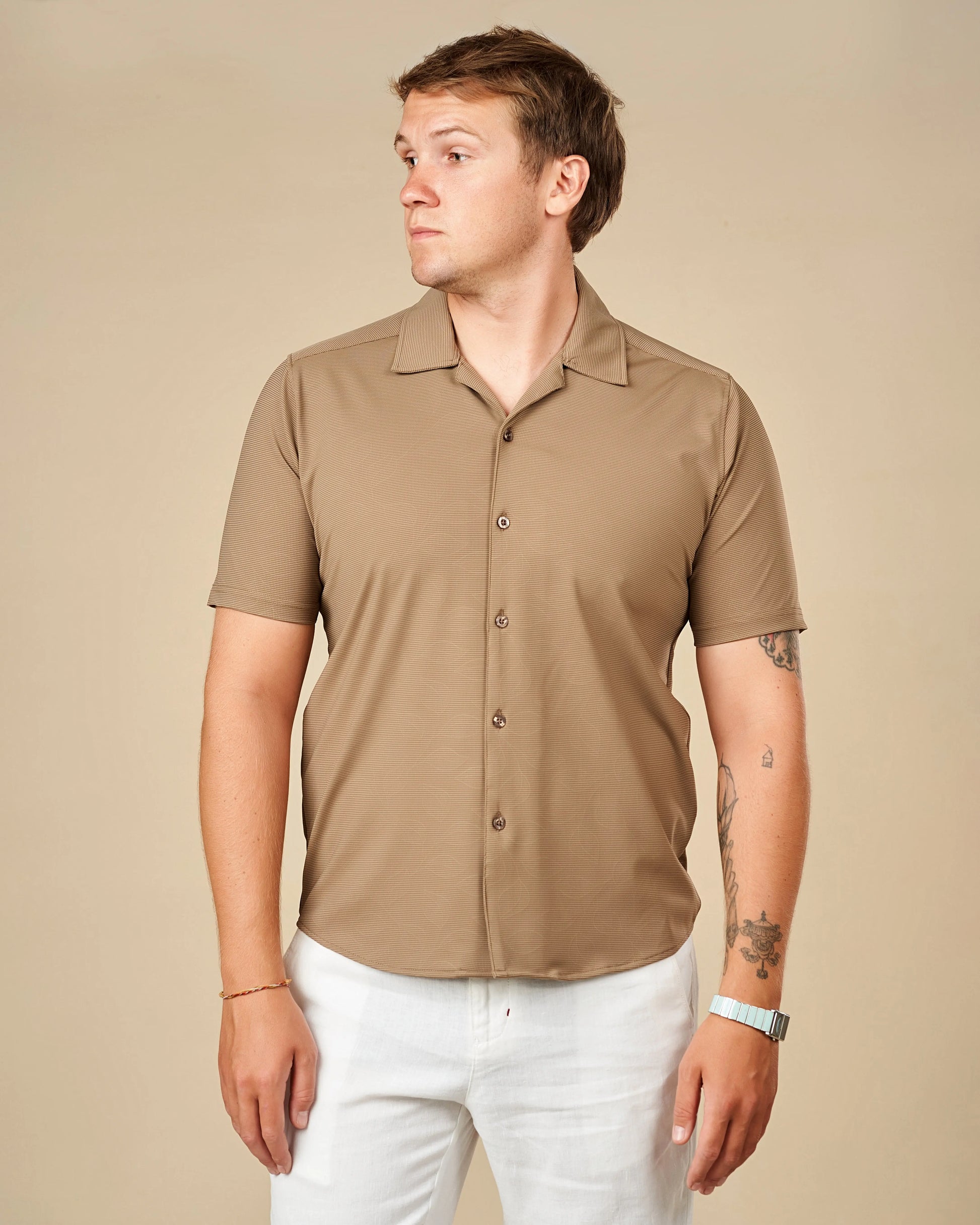 Legacy London Cuban Collar Performance Shirt Mocha / XL - Legacy London