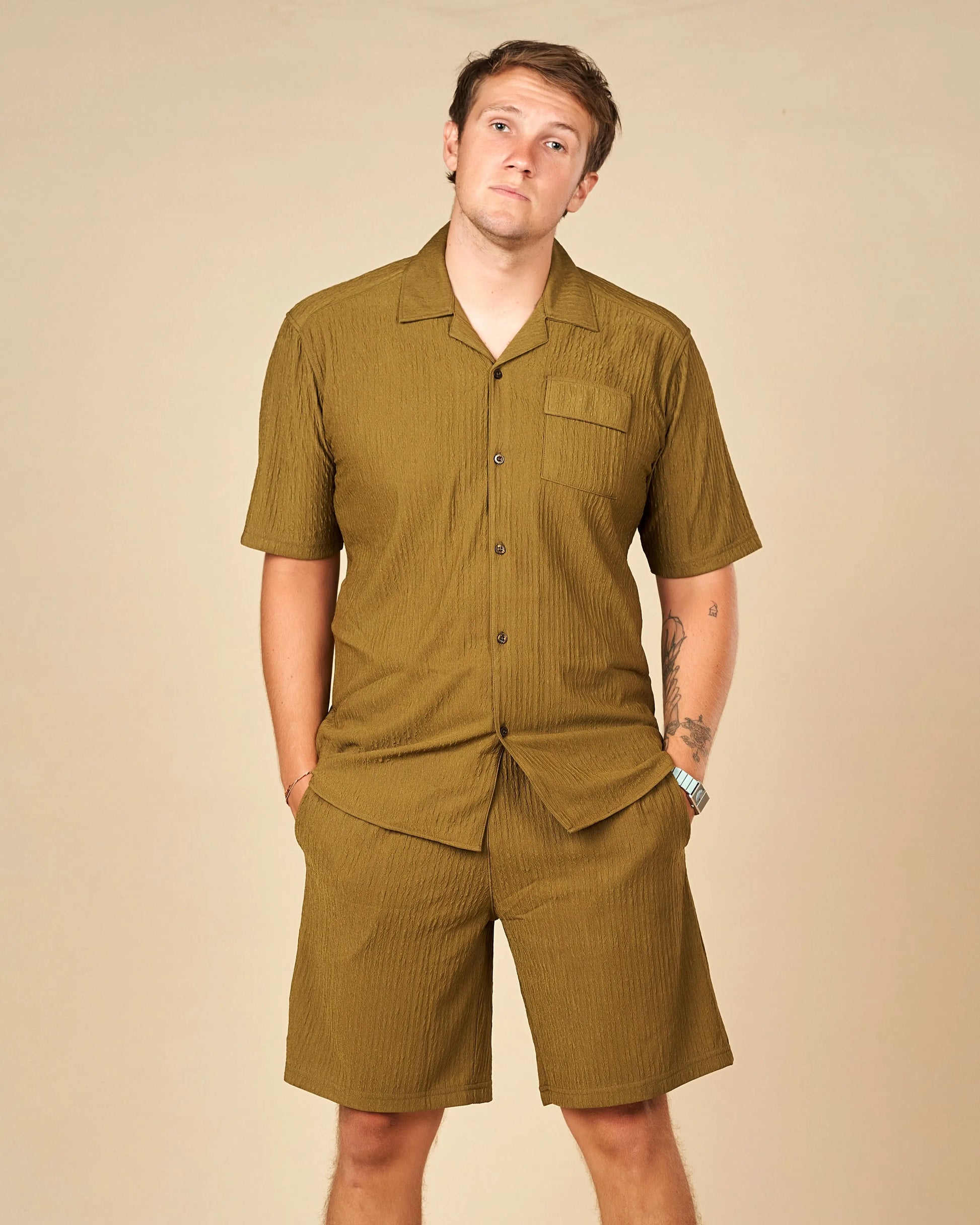 Legacy London Cuban Shirt & Shorts Co-Ord Set Olive Green / XXL - Legacy London