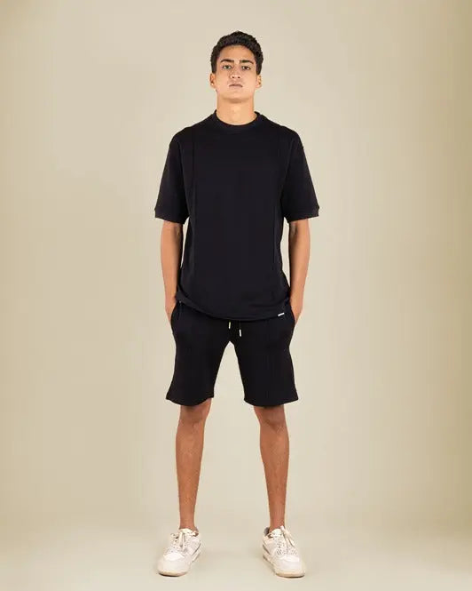 Line Detail Crewneck and Shorts set XL-Black - Legacy London