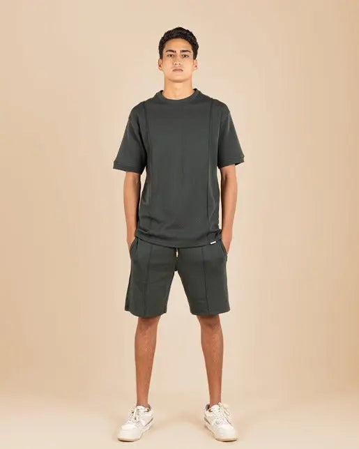 Line Detail Crewneck and Shorts set XL-Green - Legacy London