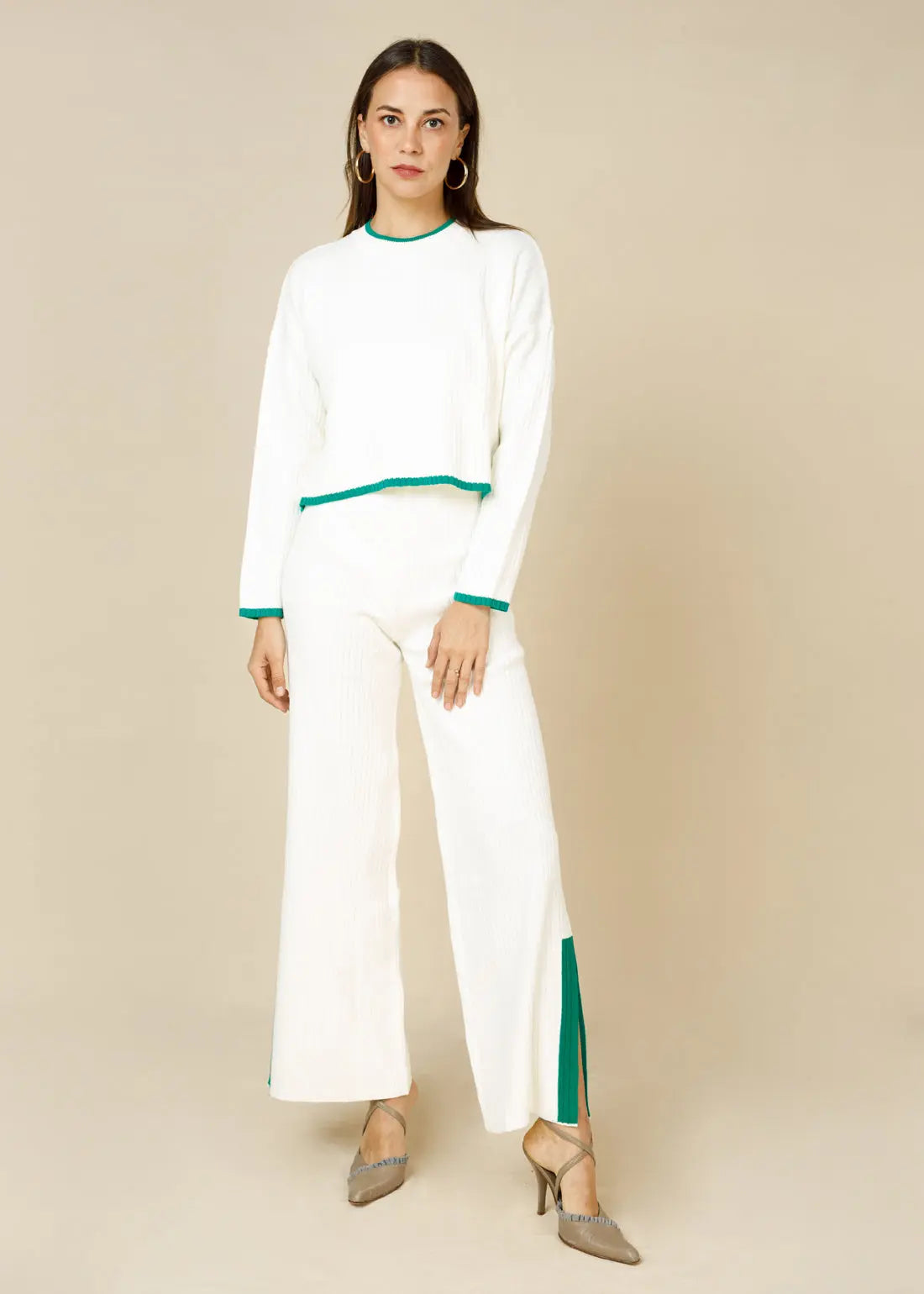 Mila Knitted Loungewear Set One-Size-White - Legacy London