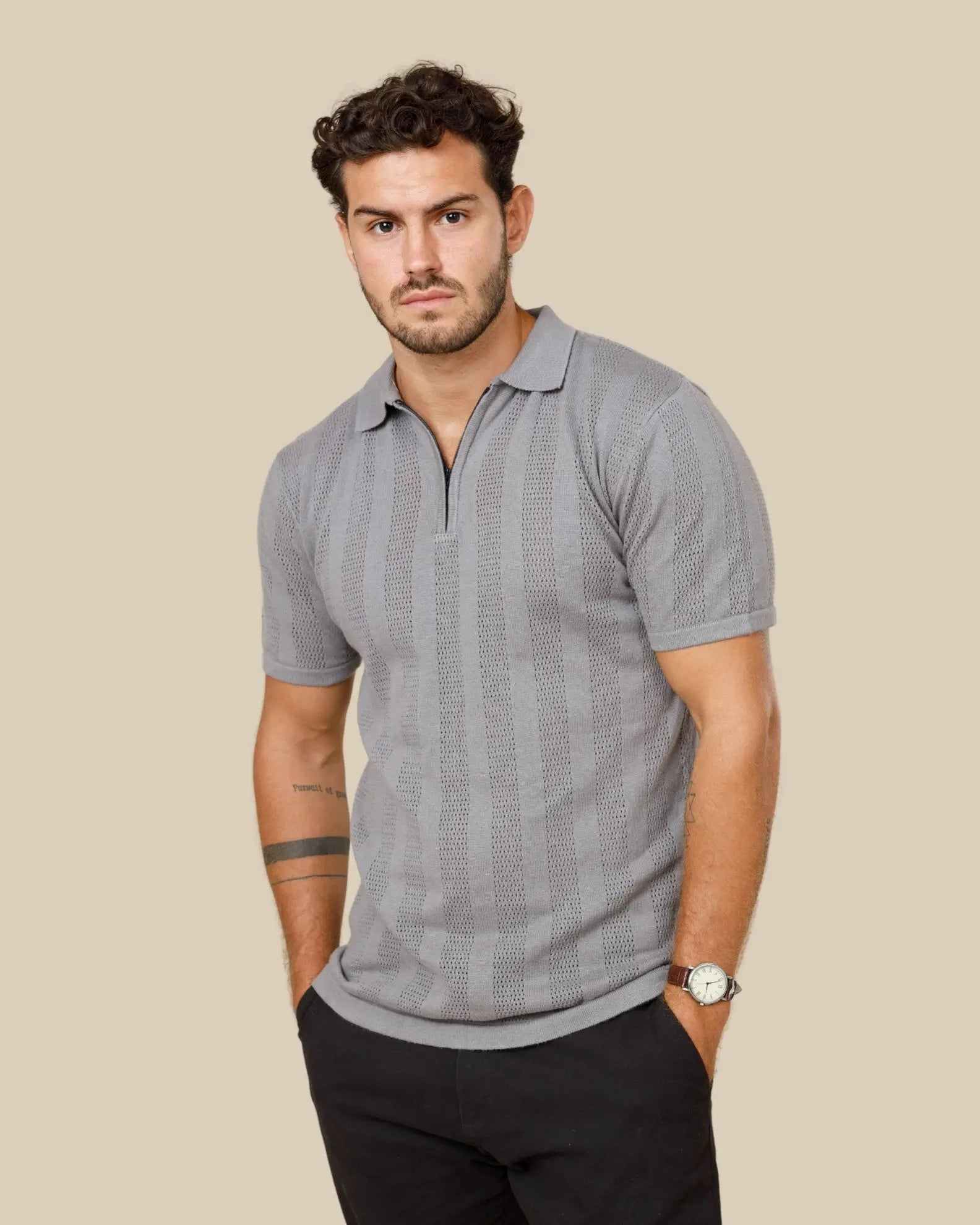 Milano Textured Zipper Polo Legacy London
