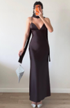 Mount Street Satin Scarf-Neck Maxi Dress  - LCY London
