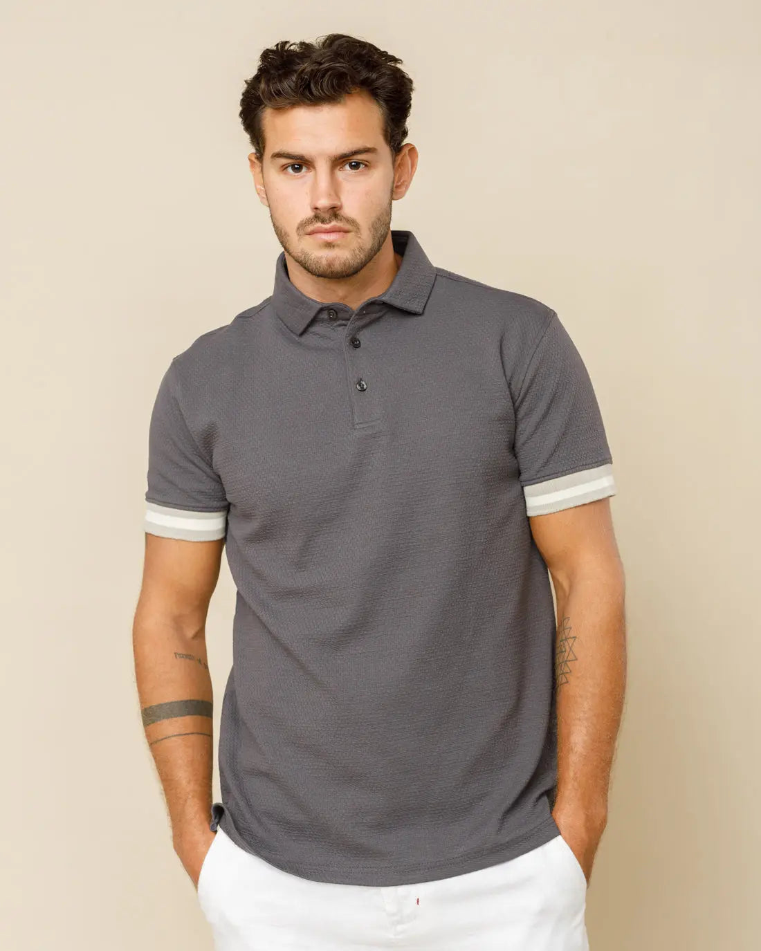 Premium Jacquard Polo Gray-XXL - Legacy London