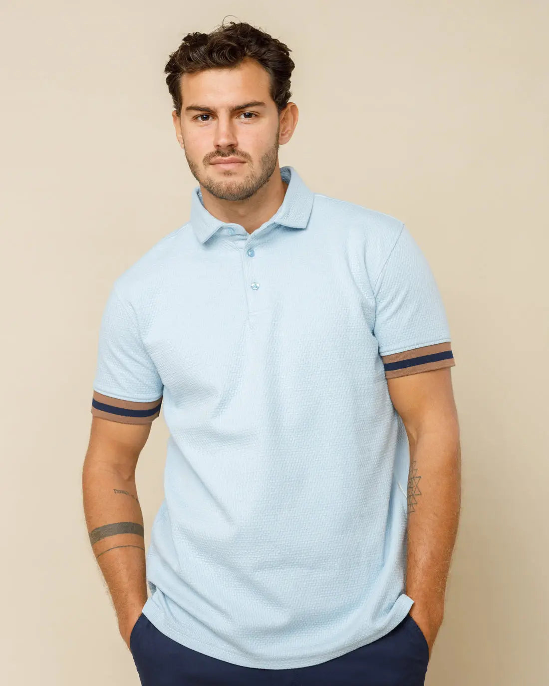 Premium Jacquard Polo Sky-Blue-XXL - Legacy London
