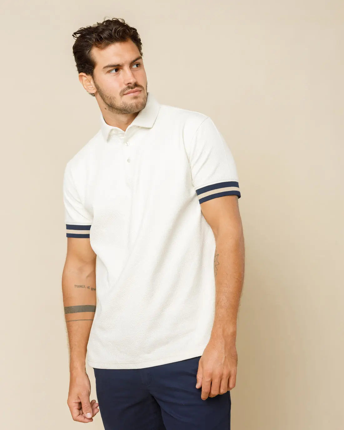 Premium Jacquard Polo White-XXL - Legacy London