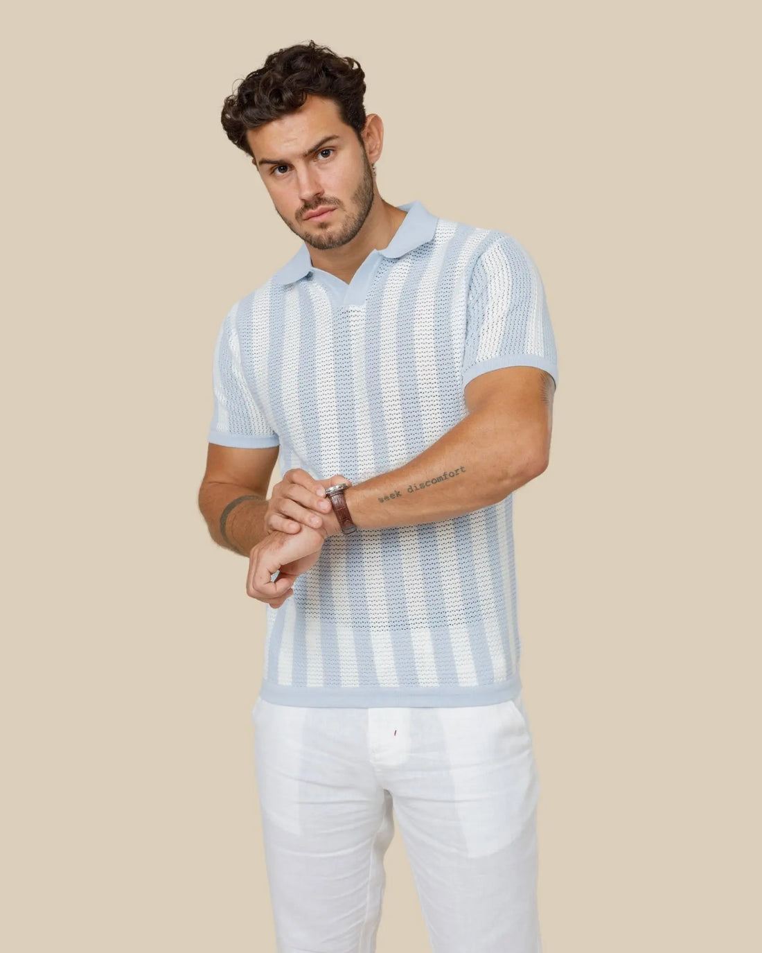Pure Cotton Striped Knit Polo Shirt Legacy London