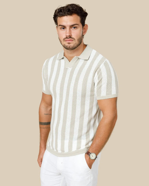 Pure Cotton Striped Knit Polo Shirt Legacy London