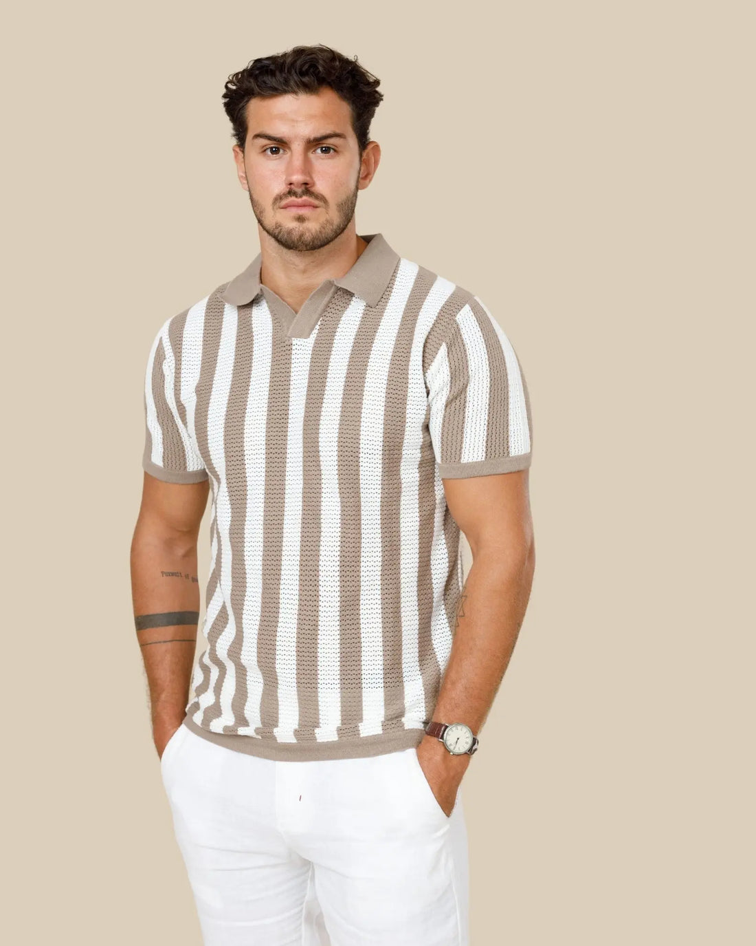 Pure Cotton Striped Knit Polo Shirt Legacy London