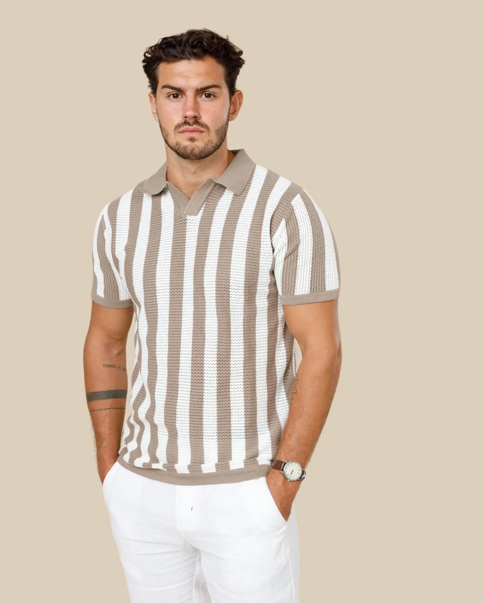 Pure Cotton Striped Knit Polo Shirt Legacy London