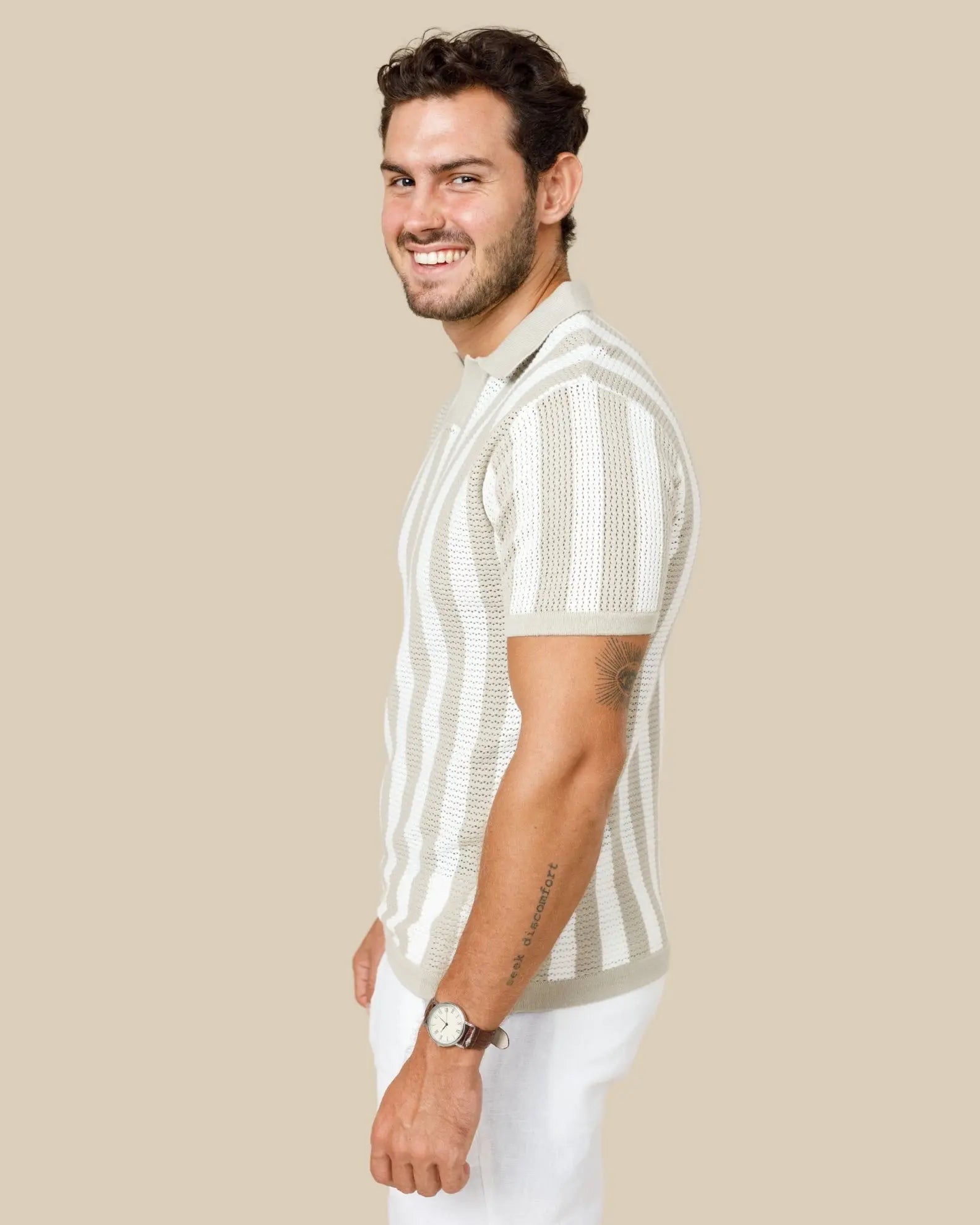 Pure Cotton Striped Knit Polo Shirt Legacy London