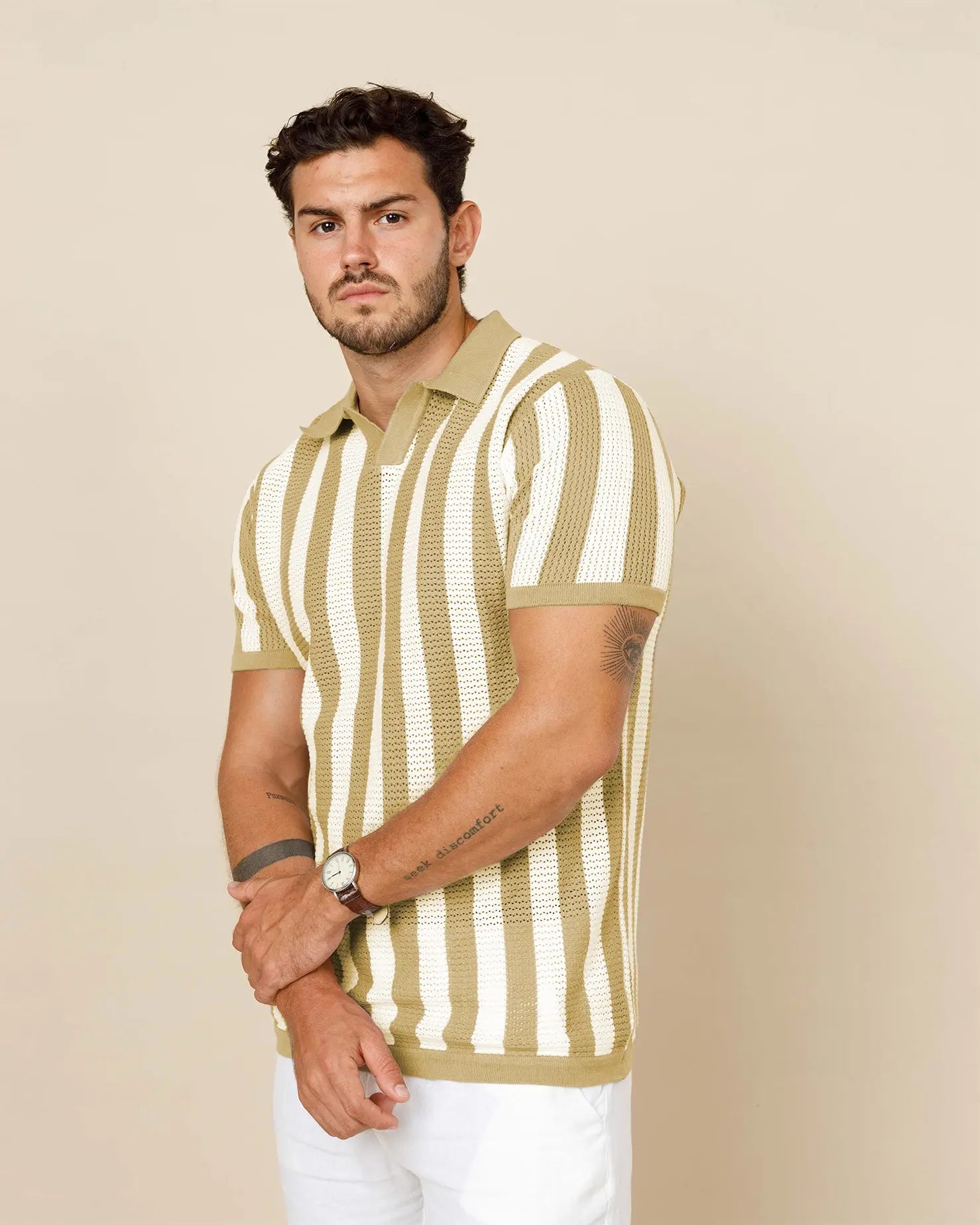 Pure Cotton Striped Knit Polo Shirt Legacy London
