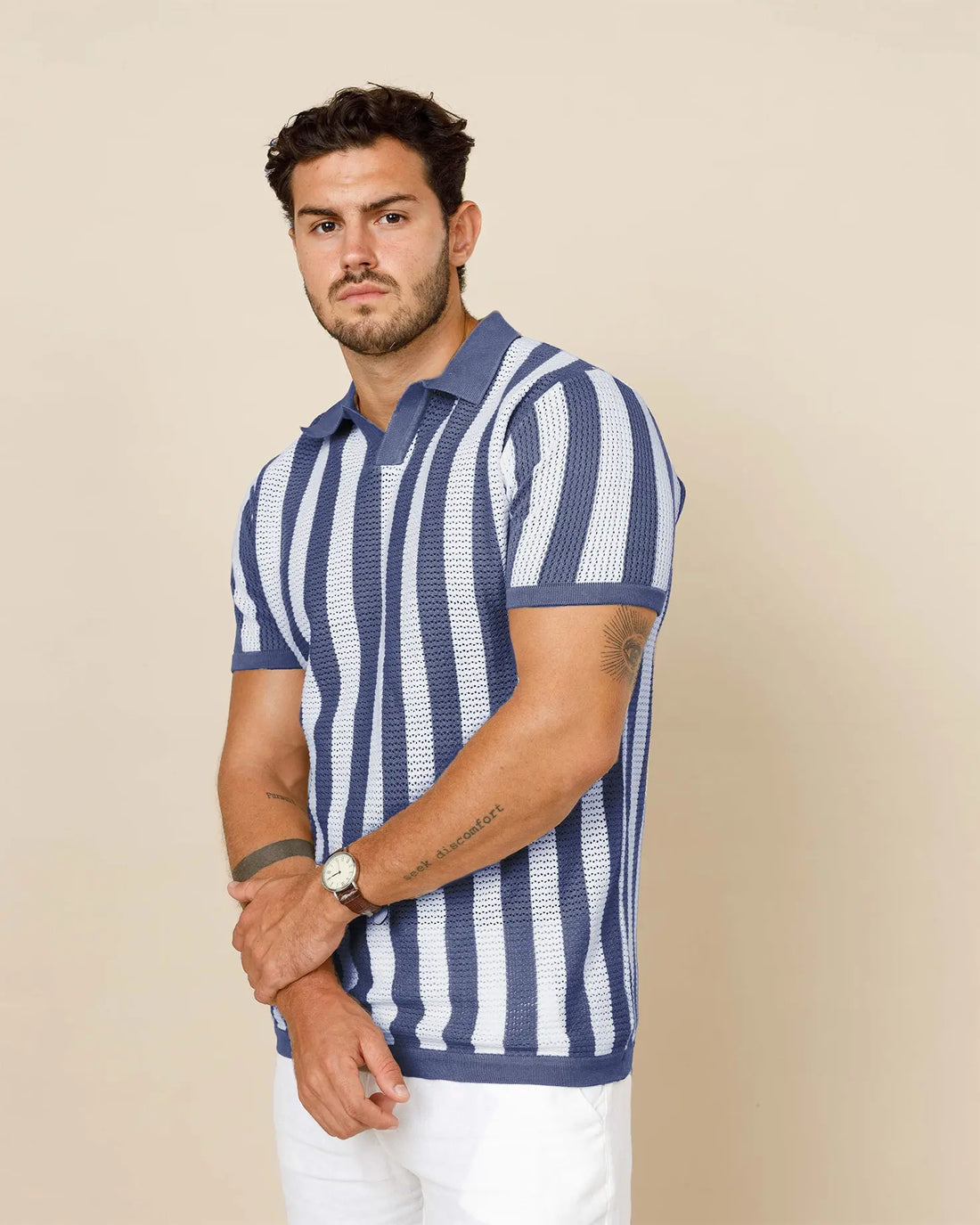 Pure Cotton Striped Knit Polo Shirt Legacy London