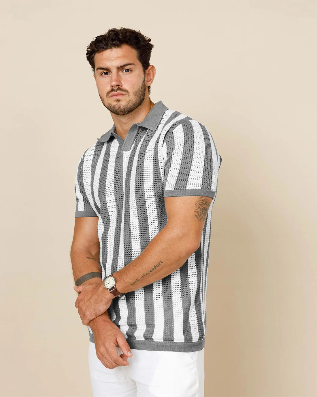 Pure Cotton Striped Knit Polo Shirt Legacy London