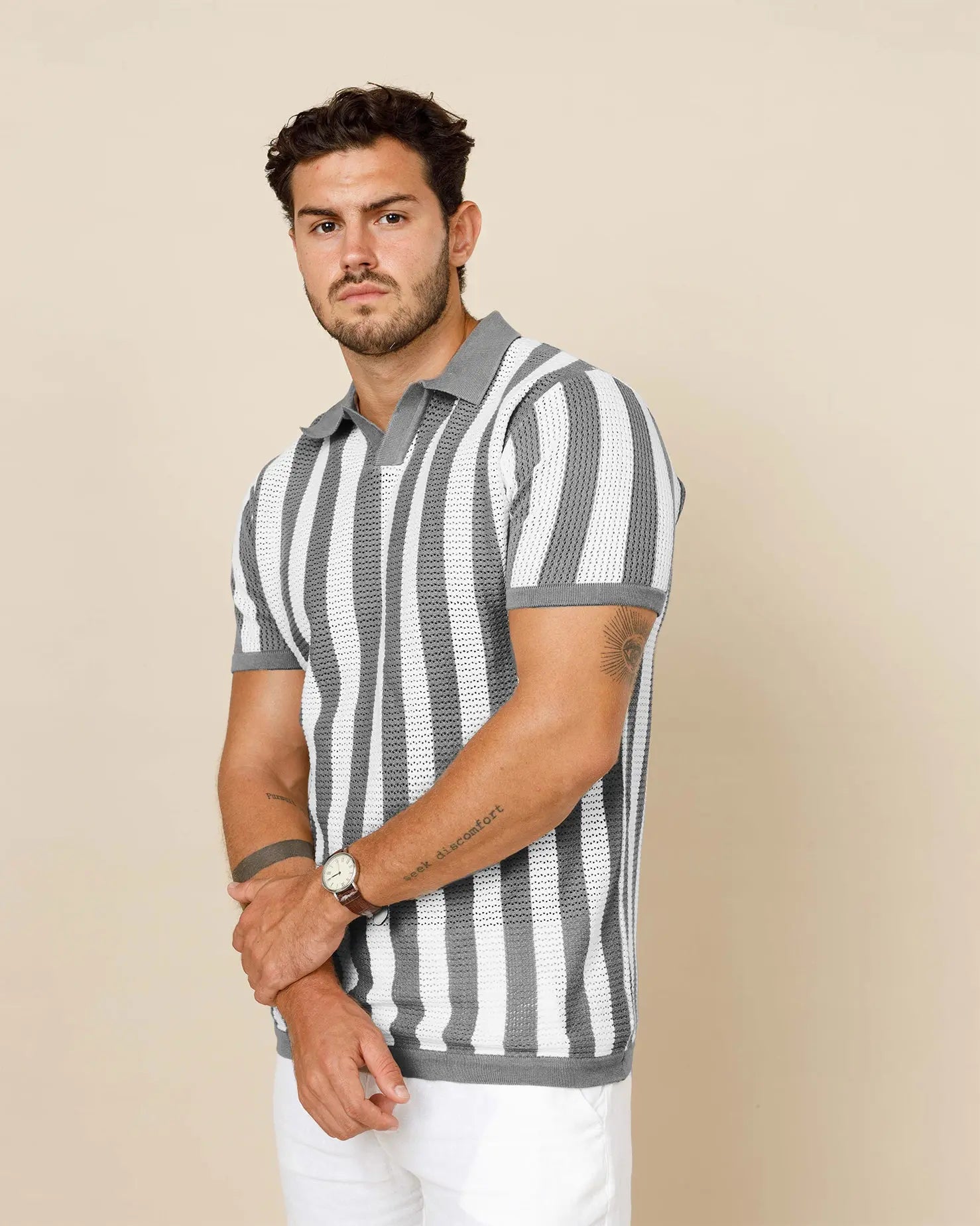 Pure Cotton Striped Knit Polo Shirt Legacy London