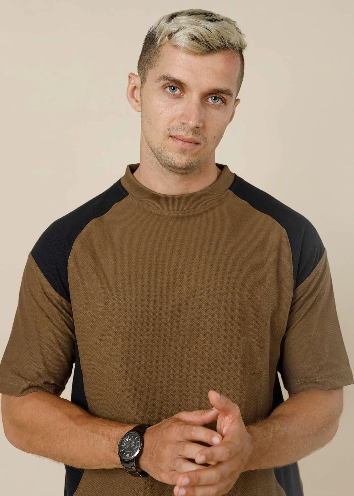 Shoulder Accent Textured Tee RUST-BROWN-XL - Legacy London