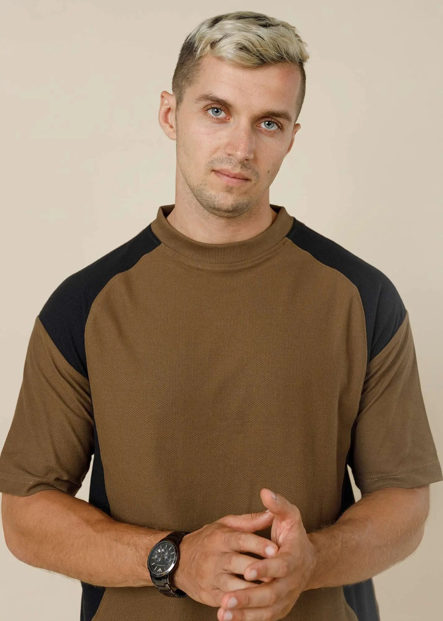 Shoulder Accent Textured Tee RUST-BROWN-XL - Legacy London