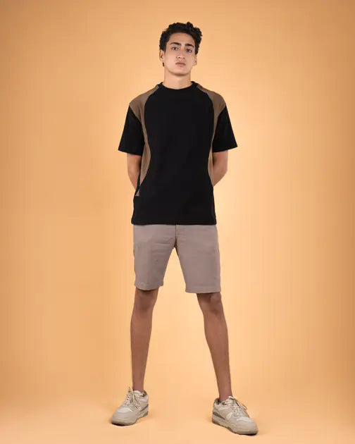 Shoulder Accent Textured Tee Black-XL - Legacy London