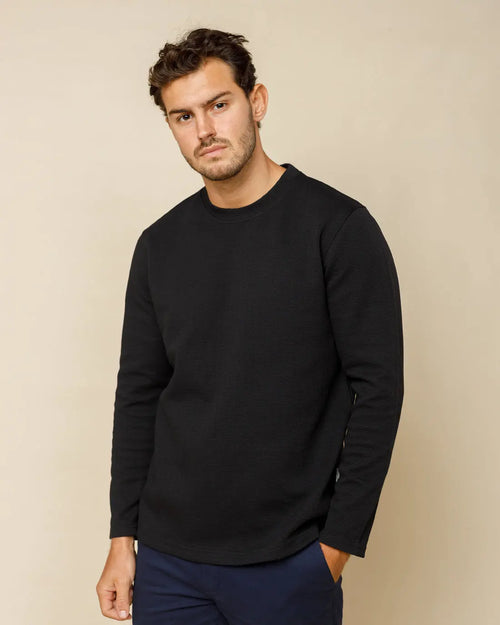 Textured Crewneck Jumper Black-XXL - Legacy London