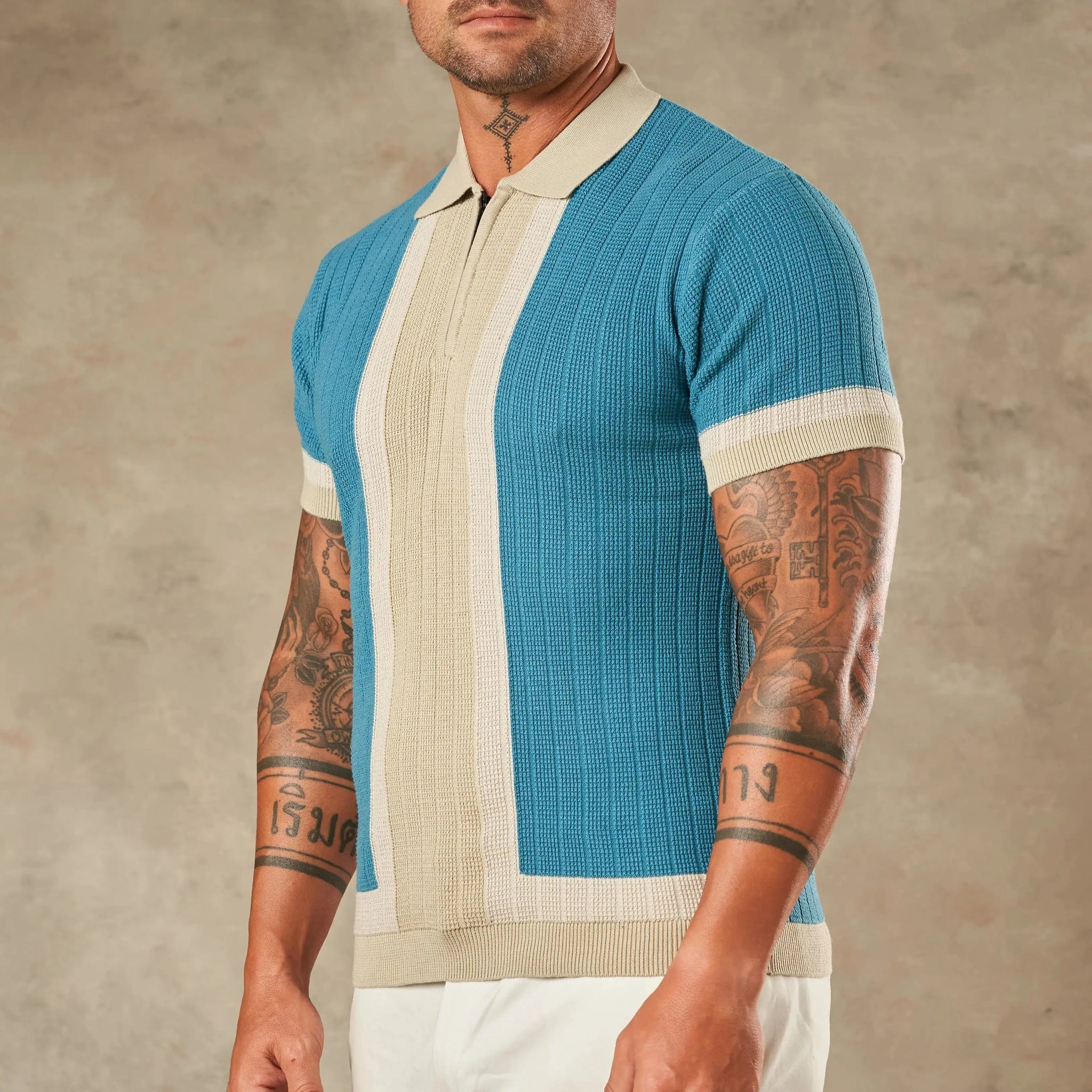 Vertical Colour Block Zipper Polo - Legacy London