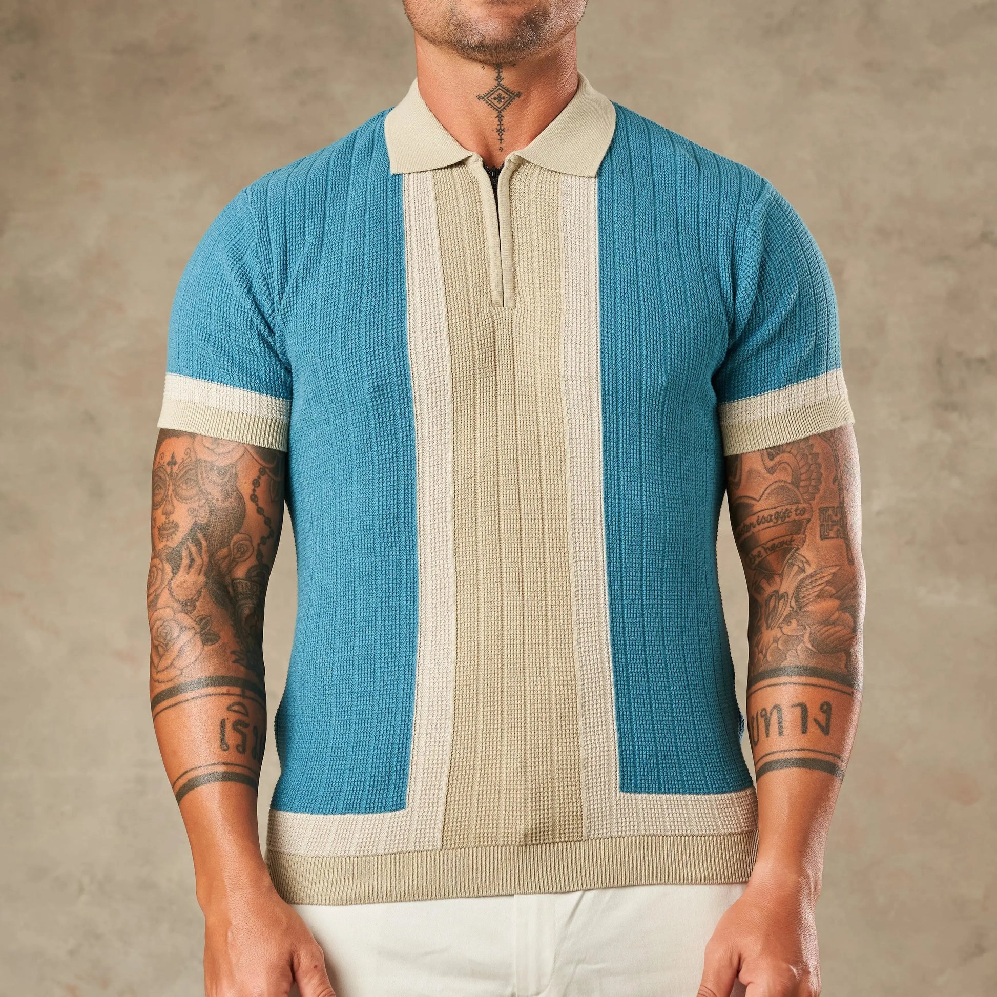 Vertical Colour Block Zipper Polo - Legacy London