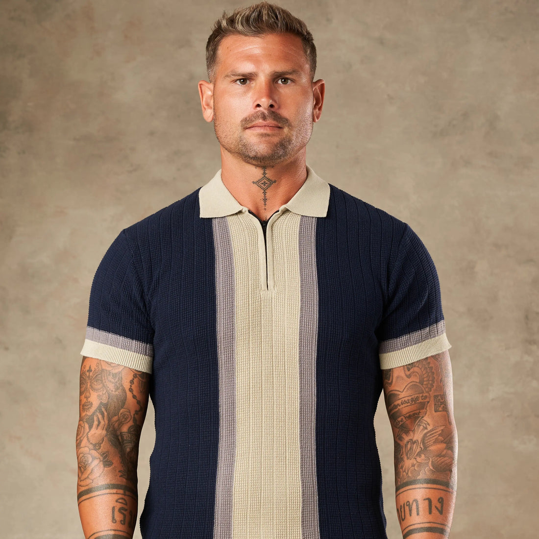 Vertical Colour Block Zipper Polo  - Legacy London