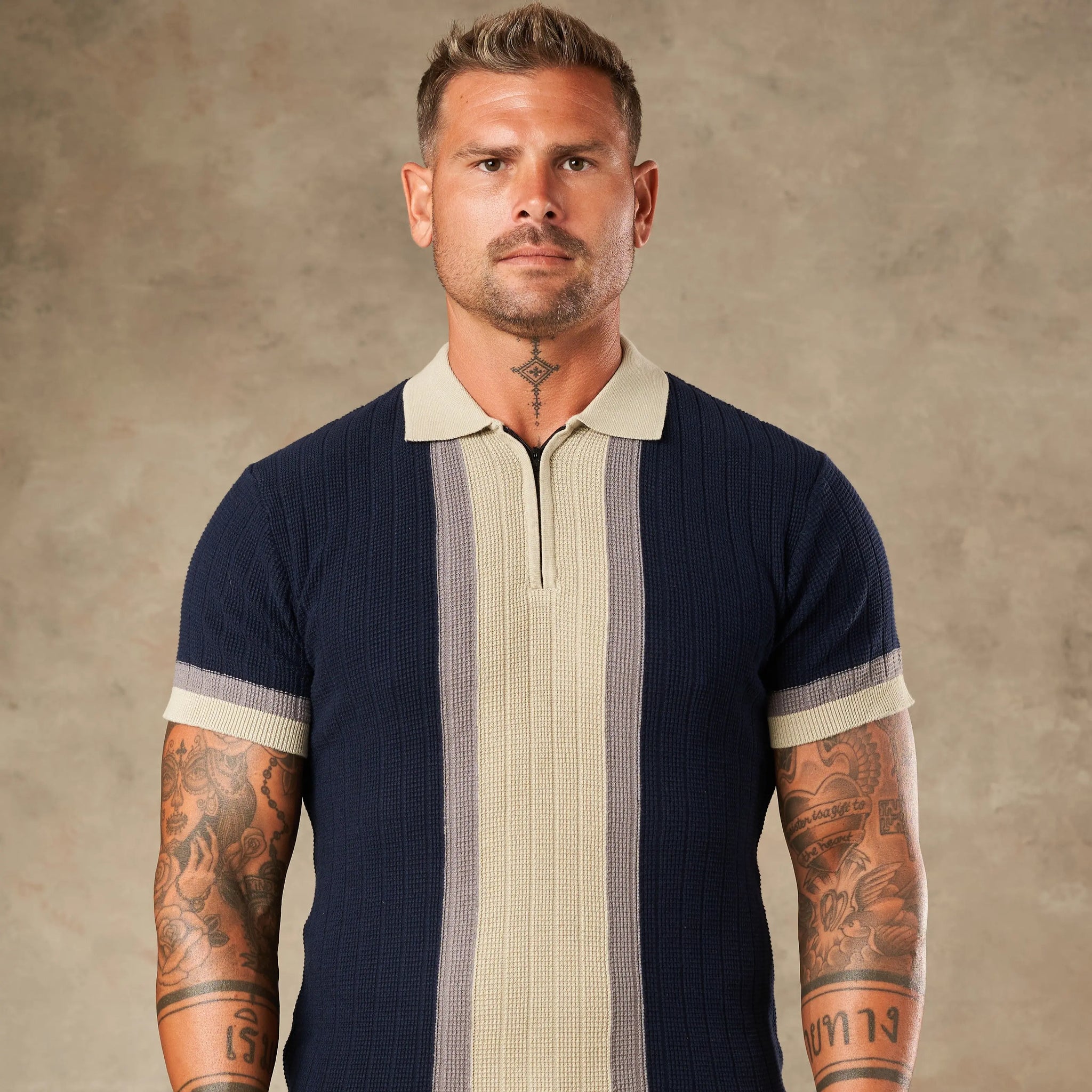 Vertical Colour Block Zipper Polo  - Legacy London