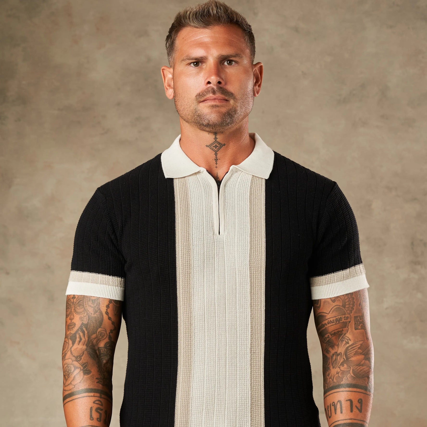 Vertical Colour Block Zipper Polo  - Legacy London